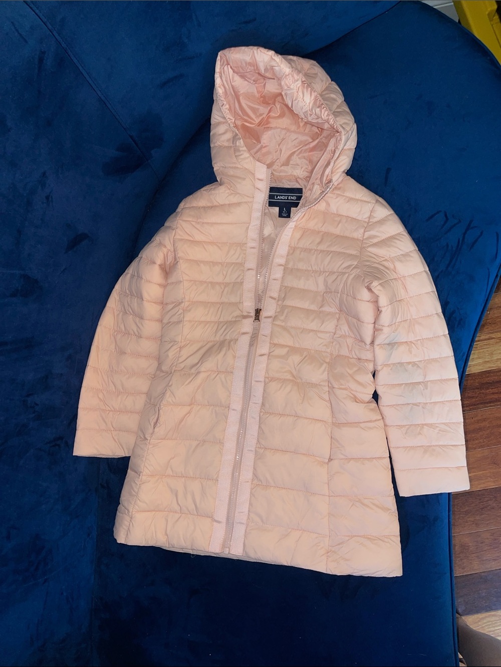 Lands' End Girls Pale Pink Hooded Packable Puffer Coat